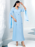 Abaya Modeste Luxe Papillon Dubaï Vente en Gros Personnalisée OEM/ODM Printemps Polyester Col en V Longueur Cheville Femme