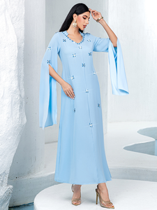 ชุดอาบายะแบบเรียบหรูสไตล์ดูไบ Butterfly Modest Luxe ขายส่ง รับผลิตตามแบบ OEM/ODM ผ้าโพลีเอสเตอร์ คอวี ความยาวระดับข้อเท้า สำหรับผู้หญิง คอลเลคชั่นฤดูใบไม้ผลิ - Product Image 6