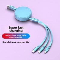 Nouveau câble de charge rapide rétractable 3 en 1 1m 3A Micro USB avec alliage d'aluminium pour téléphone
