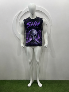 เสื้อกล้ามถักลายกราฟิกเอเลี่ยนสีดำแบบสั่งทำพิเศษ ระบายอากาศได้ดี พิมพ์ลายเมืองล้ำยุค ตกแต่งด้วยหมุดโลหะ ทรงโอเวอร์ไซส์ สไตล์ไซไฟ - Product Image 5