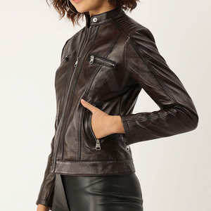 Veste en cuir véritable de haute qualité pour femmes, veste tendance avec logo uni pour la saison automne-hiver - Product Image 5