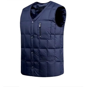 Gilet matelassé sans manches pour homme ASTURBAN WEAR, col en V, bleu marine, poche zippée, imperméable, réversible, vêtement d'extérieur décontracté d'hiver, couleur unie - Product Image 1