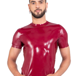 T-shirt Homme Rouge Brillant à Manches Courtes Coupe Slim Col Rond Couleur Unie Décontracté - Product Image 2