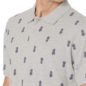 Polo pour homme gris à manches courtes, imprimé ananas, en coton Oxford, coupe classique, boutonné, décontracté - Product Image 3