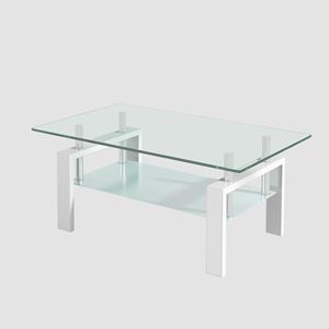 2-Layer Tempered <b>Clear</b> Glass Coffee <b>Table</b> for Living Room As Centerpiece - Product Image 4