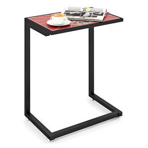 Tavolino Laterale in Ceramica Impermeabile a Forma di C per Patio, Caffè o Divano - Arredo Esterno Salvaspazio e Durevole - Product Image 1