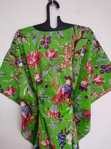 Vestido Kaftán de Algodón con Estampado de Aves, Hecho a Mano, Maxi, para Playa, Ligero, Ropa de Verano - Product Image 3