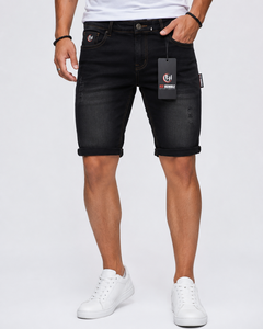 Shorts Bermuda Homme FLY Hunnle en Toile Déchirée, Taille Mi-Haute, Style Décontracté, Tissu Coton Noir Délavé, Séchage Rapide, Respirant, Étiquette de Marque - Product Image 6