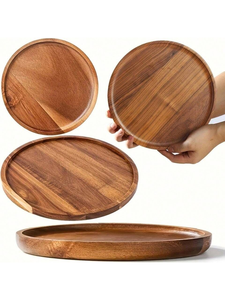 Handmade Dessert Dishes Solid <b>Black</b> Wooden Dinner Charger Plates <b>Polished</b> Acacia Wood by blossom craft india - Product Image 5