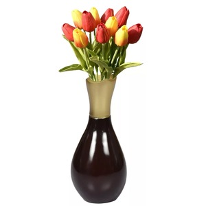 Vase de table moderne en métal noir avec col ambré, capacité 10x8x3 pouces, design minimaliste, décoration - Product Image 4