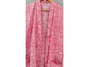Robe longue pour femmes, imprimé Paisley rose, manches trois quarts, col en V, peignoir doux, vêtements décontractés - Product Image 5
