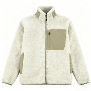 Chaqueta de lana para hombre con cuello alto, cremallera completa, para invierno, exterior, con bolsillos en contraste, corte regular, cálida, forro de sherpa, estilo casual - Product Image 1
