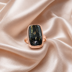 Natural Golden Nuummite Gemstone <b>Ring</b> 925 Sterling Silver Rose Gold Yellow Gold Plated Vintage <b>Statement</b> Jewelry Gift for Unisex - Product Image 3