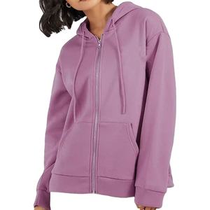 เสื้อฮู้ดซิปผู้หญิงแบบสั่งทำพิเศษ ผ้าฝ้ายฟลีซ 100% ป้องกันขนร่วง ระบายอากาศได้ดี มีโลโก้ด้านหน้า สวมใส่สบายในฤดูหนาว ทรงปกติ - Product Image 1