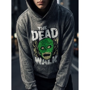 Mens Acid Wash Graphic Print Hoodie <b>Vintage</b> Pullover Hooded <b>Sweatshirt</b> <b>Oversized</b> Streetwear Cotton Fleece Casual Custom Hoodie - Product Image 2