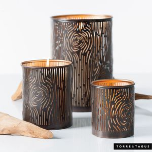 Support de bougie en métal imitation bois, décoration Ramadan, cadeau Ramazan, ensemble de trois lampes cylindriques ajourées pour bougies chauffe-plat, directement de l'usine - Product Image 1