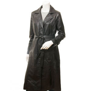 Gabardina Transpirable para Mujer, Cuello Camisero, Manga Larga, Cintura Ajustada con Cordones, Corte Entallado, Casual, de Cuero, con Cierre de Cinturón para Invierno - Product Image 1