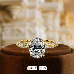 Bague de fiançailles en diamant de laboratoire 1 carat taille ovale, bague d'anniversaire à double pavé, certifiée IGI, en or blanc 14 carats - Product Image 5