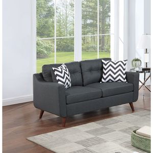 Set Divano Moderno e Accogliente a 2 Posti in Polifibra Nera con Cuscini Trapuntati e Decorativi per Soggiorno - Product Image 2