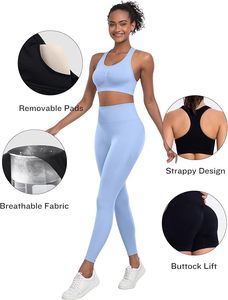 Ensemble de 3 pièces pour femmes, haut de sport à manches longues, soutien-gorge de sport, short taille haute, tenue de bain pour l'entraînement - Product Image 3