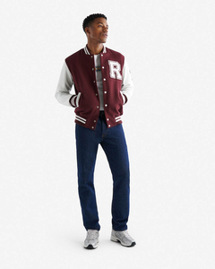 Veste universitaire pour homme, marron et blanc, avec lettre R brodée, style preppy, col rabattu, bouton unique, pour l'automne - Product Image 3