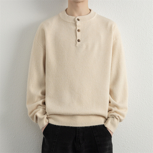 Men's Custom <b>Henley</b> Sweater <b>Long</b> <b>Sleeve</b> Knitted Pullover Button Neck Warm Soft Casual Winter Sweater OEM ODM Wholesale Clothing - Product Image 2