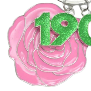 Ensemble de porte-clés AKA en argent avec fleur rose perlée et breloque verte 1908 Alpha Kappa Alpha, breloque de sac à main, cadeau rose et vert - Product Image 6