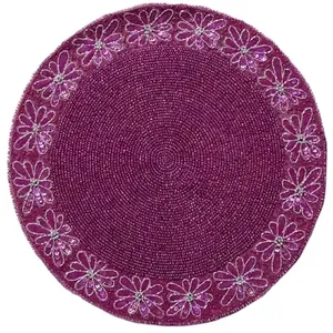 Beaded Placemat 12x12 Inches Eco-Friendly Handmade Customizable Color <b>Glass</b> Beads Polyester Modern Luxury Dining <b>Table</b> <b>Mats</b> - Product Image 4