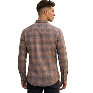 Brown Blue Plaid <b>Men</b> <b>Flannel</b> <b>Shirt</b> Long Sleeve Button Down Checkered Casual <b>Shirt</b> Soft Brushed Fabric Streetwear Wholesale - Product Image 2