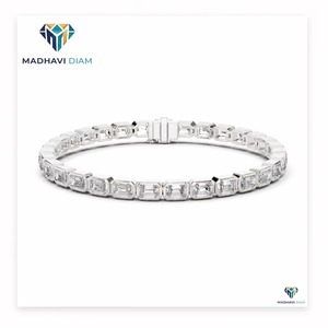 9.30 CT Fancy Round Brilliant Cut Lab Grown Diamond Bezel Link Bracelet in 14K <b>Solid</b> White <b>Gold</b> Women's - Product Image 6