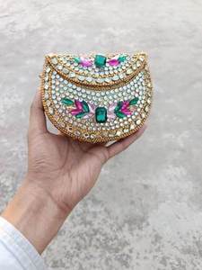Handmade Kundan Mosaic Clutch Handbag For Women Traditional Indian Wedding Party Evening Designer Purse & Small Size - Product Image 5