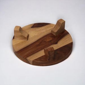 Handcrafted <b>Wooden</b> Roti Chakla Belan Set with Round Serving Board and <b>Rolling</b> Pin <b>Holder</b> - Product Image 3