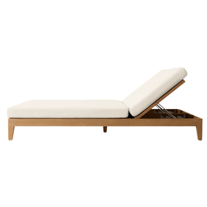 Chaise longue double moderne en teck massif avec dossier réglable et pieds coniques, transat manuel inclinable pour piscine extérieure, mobilier minimaliste - Product Image 6