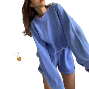 Custom 2 Piece Set Women Cotton Polyester Fleece Cotton <b>Light</b> Weight Relaxed Drop Shoulder <b>Letter</b> Graphic Pullover Shorts 2026 - Product Image 4