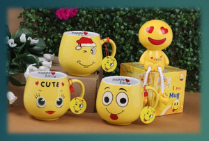 Mug à café en céramique jaune avec motif visage, moderne, compatible lave-vaisselle et micro-ondes, avec poignée, pour la maison, le bureau, ou comme cadeau - Product Image 3