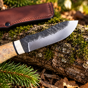 Cuchillo de Supervivencia Artesanal de Acero D2 con Mango de Madera de Arce y Funda de Cuero - Product Image 2