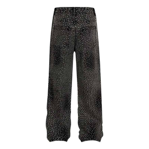 Vaqueros de mezclilla transpirables personalizados con perlas para mujer, pantalones acampanados desgastados con brillo, estilo urbano, cintura alta, invierno, diseñador OEM - Product Image 4
