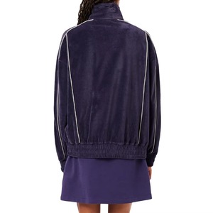Conjunto Deportivo de Terciopelo Morado para Mujer, con Capucha y Cremallera Completa, Dos Piezas, Corte Holgado, Estilo Casual Urbano, Bolsillos Laterales, Color Sólido, Logotipo Personalizado Impreso - Product Image 3
