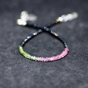 Natural Black Spinel Watermelon Tourmaline Bracelet Sterling Silver October Birthstone Gemstone Jewelry Gift - Product Image 2