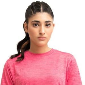 Camiseta de manga corta rosa para mujer, cuello redondo, dobladillo curvo, ajuste relajado informal, top básico para el día a día, camiseta ligera de moda de verano para mujer - Product Image 2