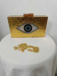 <b>Pink</b> Resin Clutch Bag Square Shape Fashion Style Mixed Colors Pattern With Gold Chain from RR Enterprises - Product Image 4