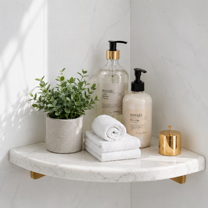 Étagère d'angle en marbre Meraki, fixation murale, forme personnalisée, écologique, décoration minimaliste pour salle de bain, durable, utilisation en intérieur - Product Image 3