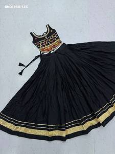 Festival wear Pure Cotton with Lumpi & Ribbon Border Flared <b>Kids</b> Lehenga-Hand <b>Mirror</b> & Ribbon work Blouse Pair Indian Supplier - Product Image 2