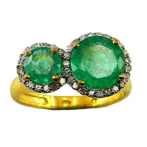 Bijoux de mariage en or 14 carats, émeraude, diamant, pierres précieuses, bijoux pour femmes, or véritable, bague de luxe - Product Image 1