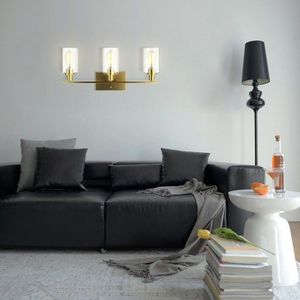 Modern 3-Light Bathroom <b>Wall</b> <b>Sconce</b> with Clear Glass Shade Golden Accents - Product Image 1