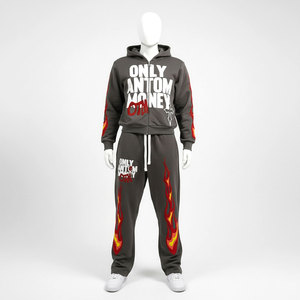 Ensemble de survêtement streetwear imprimé marron à capuche pour homme grande taille, personnalisé, en coton et polyester, respirant, séchage rapide, léger - Product Image 2