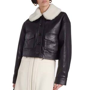 Chaqueta de Motociclista de Cuero Genuino Negro para Hombre con Cuello de Piel Sintética, Corte Corto, Resistente al Viento, Estilo Invernal - Product Image 1