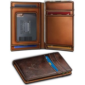 Portafoglio Sottile in Pelle da Uomo con 12 Scomparti per Carte, Chiusura Magnetica Facile, Blocco RFID, Scomparto Semplificato per Banconote, Fermasoldi Pratico - Product Image 1