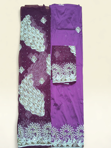 Royal Purple Luxury African Kaftan Dress Silver Embroidery Matching Gele Headwrap <b>Shawl</b> Anti-static 100% Polyester for <b>Wedding</b> - Product Image 2