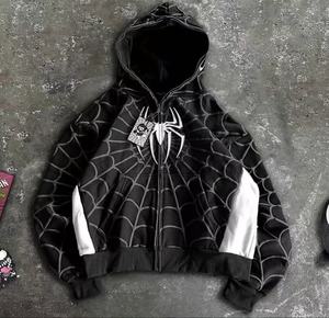 Sweat-shirt à capuche Spider-Man noir et rouge à motif toile, unisexe, coupe oversize, décontracté, tricoté en polyester pour l'automne - Product Image 5